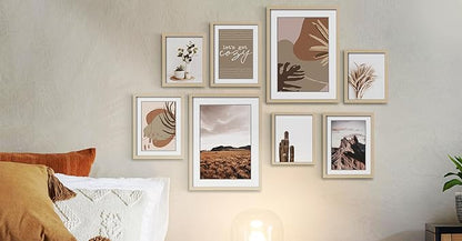 ArtbyHannah Gallery Wall Frame Set for Stairway, Neutral Wood Picture Frames Collage Wall Decor for Living Room, Entry, 8 Pack Assorted Size-11"x14", 8"x10", 6"x8"