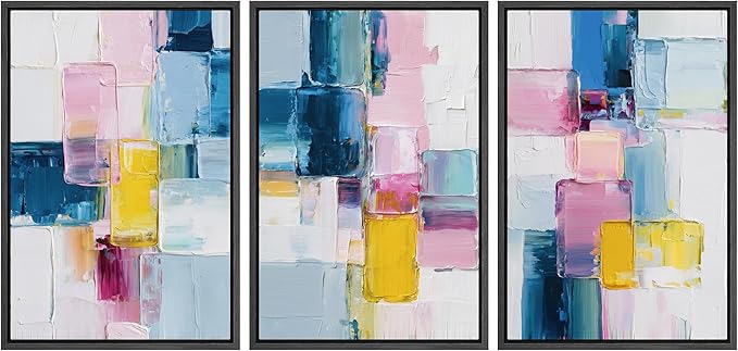 SIGNLEADER Framed Canvas Print Wall Art Set Vibrant Colorful Block Abstract Bold Pink Blue Illustrations Minimal Decorative Bohemian Nordic for Living Room, Bedroom, Office - 16"x24"x3 BLACK