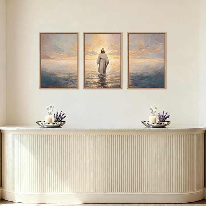 Large Jesus Christian Framed Canvas Wall Art Set,Bible Stories Faith Wall Decor,Vintage Modern Artwork for Living Room,Bedroom,Dining Room,Office -16"x24"x3