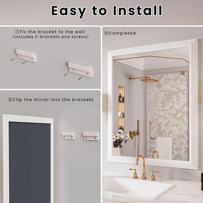 Amorho Bathroom Mirror, 28x32 Inch White Framed Bathroom Mirrors for Over Sink, Wall-Mounted Mirrors for Bedroom, Living Room, Entryway(Horizontal/Vertical).