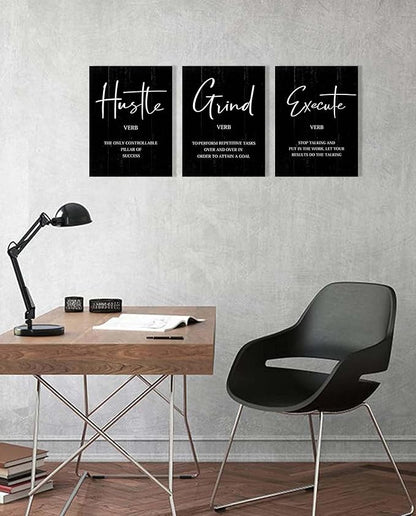 Inspirational Quotes Office Wall Art: Uplifting Motivational Poster Positive Office Decor, 3 Piece Black Picture Inspiring Sayings Prints 12x16”