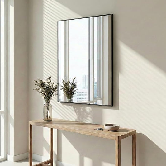 30" x 40" Matte Black Wall Mirror, 40" x 30" Metal Framed Rectangular Decor, Vertical/Horizontal Accent Mirror for Fireplace & Bathroom Vanity