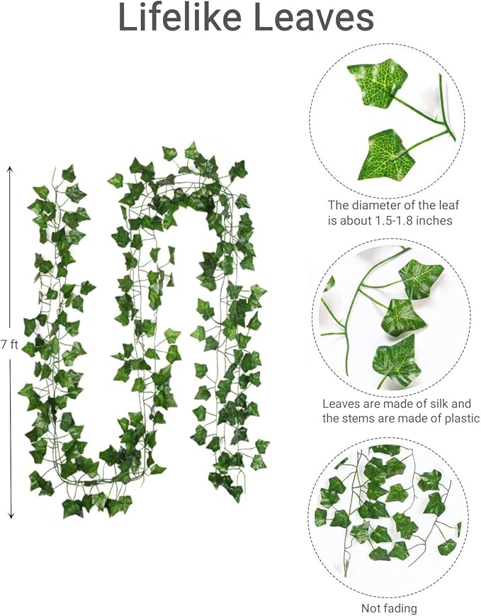 ARTKAIKE Fake Vines for Room Decor Aesthetic Artificial Plant Ivy Leaves Hanging Greenery Garlands for Home Bedroom Wall Wedding Party Decor (336FT 48PCS Vines)