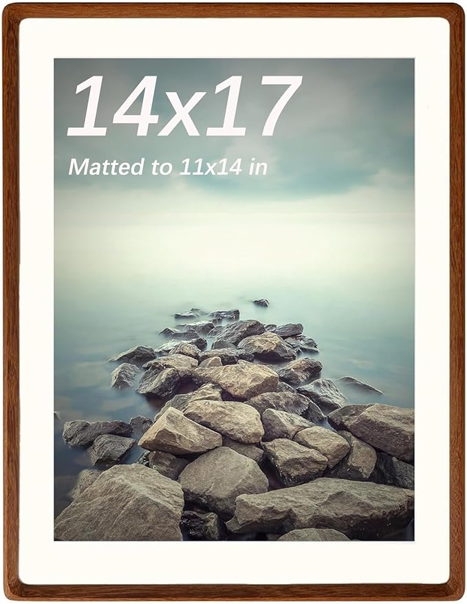 FLECHAZO Solid Walnut 14x17 Picture Frame, Natural Wood 14x17 Frame with Mat for 11x14 Photos, Gallery Wall Poster Frame for Wall Mounting Display