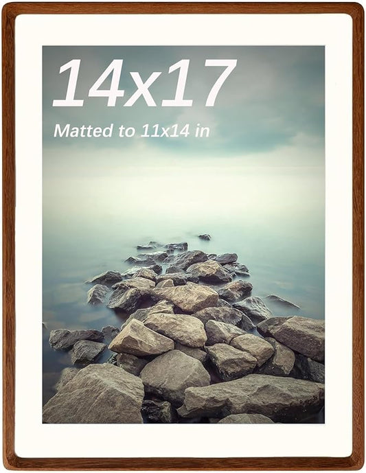 FLECHAZO Solid Walnut 14x17 Picture Frame, Natural Wood 14x17 Frame with Mat for 11x14 Photos, Gallery Wall Poster Frame for Wall Mounting Display
