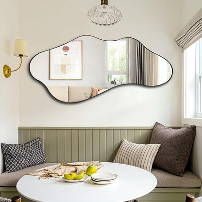 Large Irregular Mirror, 55"x25.6" Asymmetrical Wall Mirrors with Metal Frame, Modern Organic Shaped Mirrors for Living Room Bedroom Hallway Entryway, Hangs Vertically or Horizontally