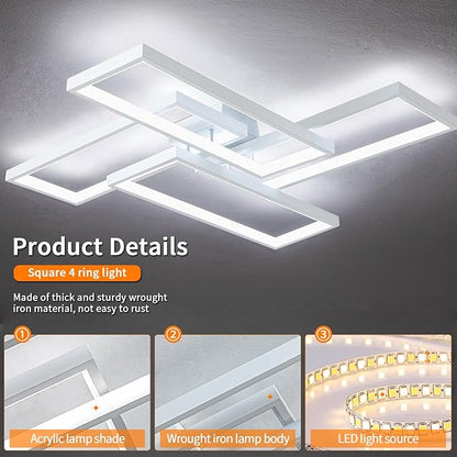 Shine LUEST Modern LED Ceiling Light Fixture White Flush Mount Ceiling Light Dimmable 26" Bedroom Lights for Ceiling with Remote Control 48W Kitchen Ceiling Light Fixtures for Hallway 3000K-6000K