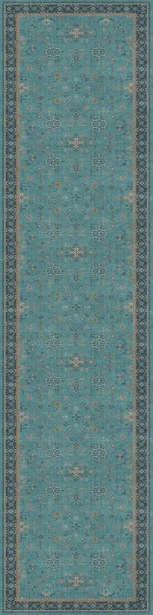 Vintage 3x12 Long Hallway Runner Rug - Teal Boho 3x12 Kitchen Floor Mat, Low Pile Thin Carpet for Bedroom Bedside, Washable Modern Eclectic Boho Design Décor