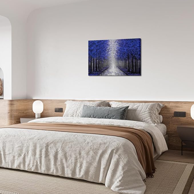 NutArtPic Blue Tree Canvas Wall Art Forest Landscape Painting Blue Fantasy Tree Artwork Nature Pictures Prints Framed For Wall Decor 24''x36''