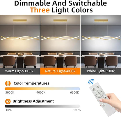 Modern LED Ceiling Pendant Light, 39IN Gold Modern Chandelier with Remote Control 3000k-6500K Adjustable Color Temperature, Aluminum Island Lighting Lamp for Dining Room, Living Room, Island