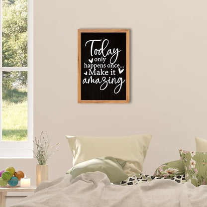 AuraPeak Today Only Happens Once Make It Amazing Inspirationa Quotes Office Wall Decor, Motivational Sayings Frame Rustic Home Living Room Laundry Room Wall Art Hanging (Wood Black 16"×10")