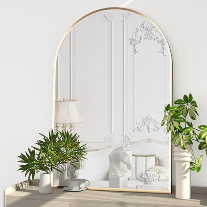 Wall Mounted Mirror, Arched Wall Mirror for Bathroom, 2 Pieces 24"x36" Arch Bathroom Mirror with Metal Frame, Gold Vanity Mirror Decor for Mantle, Bedroom, Entryway, Living Room