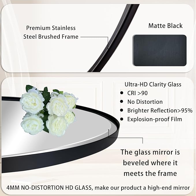 POZINO Oval Beveled Mirror, 24"x36" Bathroom Vanity Mirror for Over Sink, Matte Black Modern Oblong Wall Mirror for Living Room Entryway Bedroom Hallway Fireplace, Hangs Horizontal Or Vertical