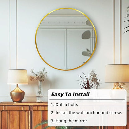 Gold Round Mirror 20 inch, Gold Circle Mirror, Round Wall Mirrors for Bathroom, Living Room, Hallway, Vanity, Over Sink, Mantel