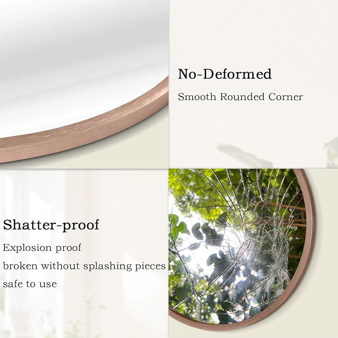 Round Bathroom Mirror Circle Aluminum Alloy Wall Mirrors with Simple Metal Tempered Glass Frame Modern Round Hanging Mirror for Bathroom Hallway Room Living Purple Frame