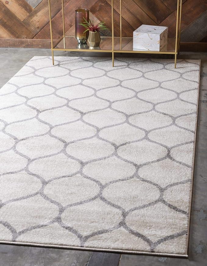 Unique Loom Trellis Frieze Collection Area Rug - Rounded (7' 1" x 10', Ivory/ Gray)