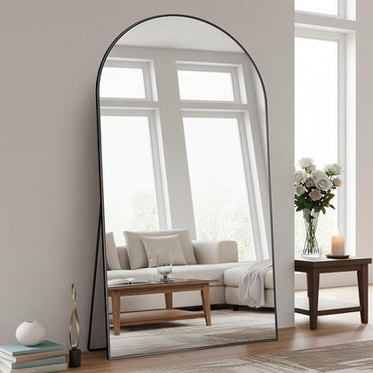 Full Length Mirror, 86"x46" Arched Floor Mirror Freestanding, Floor Standing Full Body Mirror with Stand for Bedroom, Hanging Mounted for Living Room Cloakroom, Black