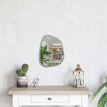 Asymmetrical Mirror for Wall Irregular Wood Frame Modern Unique Wall Mirror Decorative Vanity Bathroom Living Room Bedroom Entryway Hallway Artistic Mirror 14"x10"