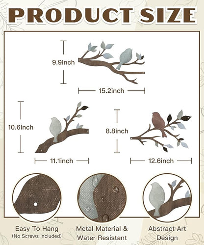 Putuo Decor Birds Branch Metal Wall Art Set Rustic Botanical Wall Decor Songbirds Leaves Neutral Nature Artwork for Living Room, Bedroom, Hallway, Entryway