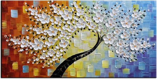 YaSheng Art - Handmade Wall Art 3D Texture Colorful Flowers Oil Painting ，Modern Abstract Canvas Wall Art，Bedroom Wall Decor Home,Wall Art for Living Room,Framed Wall Art Pictures 48 by 24 inch