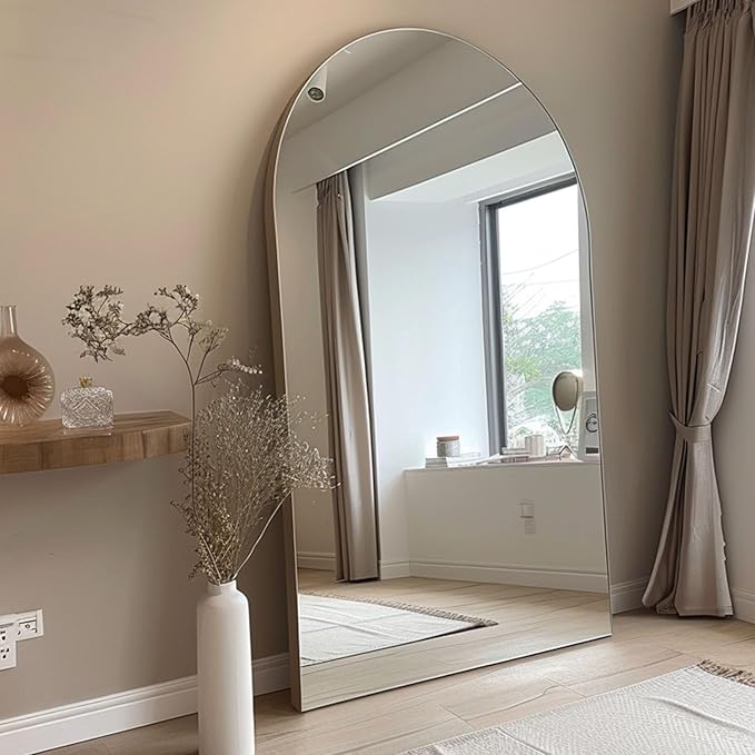 76''x34'' Arched Floor Mirror, Full Length Body Mirror with Stand, Modern & Contemporary Design, Aluminum Alloy Frame (Gold)