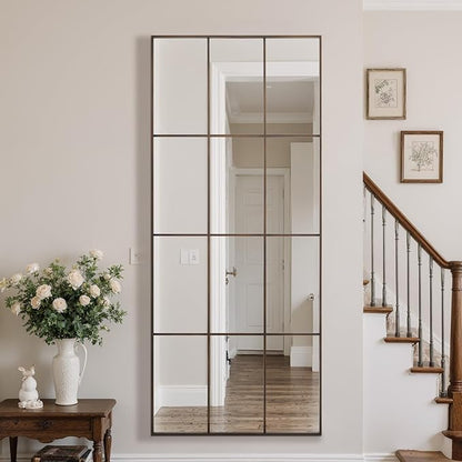 Anpark Windowpane Mirror Full Length 71"x30" Wall Mounted Mirror Faded Bronze Frame Vintage Distressed Art Pane Leaning Hanging Wall for Home Decor in Living Room Bedroom Hallway Entrance