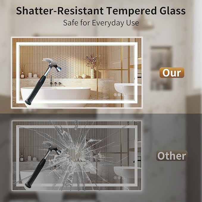 30"x50" LED Bathroom Mirror with Lights, Front & Backlit, Anti-Fog, Dimmable, 3 Color Temperature, CRI 90+, LED Mirror for Bathroom with Premium Full Aluminum Frame, Touch Control with Memory