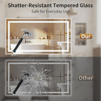 30"x50" LED Bathroom Mirror with Lights, Front & Backlit, Anti-Fog, Dimmable, 3 Color Temperature, CRI 90+, LED Mirror for Bathroom with Premium Full Aluminum Frame, Touch Control with Memory