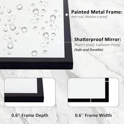 Black Scalloped Mirror for Bathroom, 36"x24" Arched Entryway Mirrors for Wall with Modern Transitional Metal Frame, Large Bedside Decor