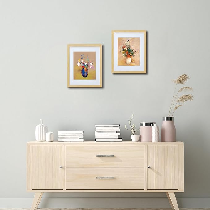 11x14 Picture Frame Made of Solid Wood Photo Frame with Real Glass for Pictures 8x10 with Mat or 11x14 Without Mat, Wall Mount or Tabletop Gallery Photo Frames,Natural,2 Pack
