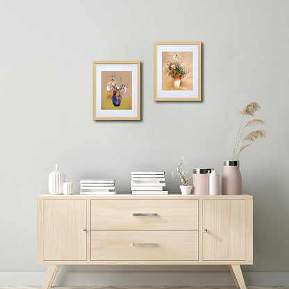 11x14 Picture Frame Made of Solid Wood Photo Frame with Real Glass for Pictures 8x10 with Mat or 11x14 Without Mat, Wall Mount or Tabletop Gallery Photo Frames,Natural,2 Pack