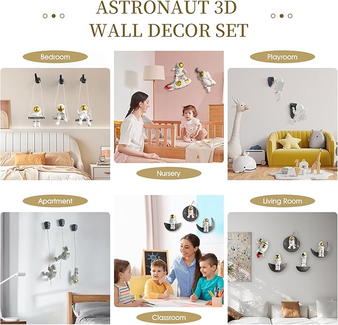 AWNR Astronaut Wall Decor Set of 3 Outer Space Theme Decorations Wall Hanging Sculptures Space Decor for Modern Home Decor Spaceman 3D Wall Decor for Bedroom Nursery Dorm