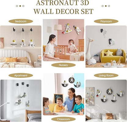 AWNR 3 Pcs Astronauts Wall Sculpture Decor for Modern Home Decor Background 3D Wall Decorations for Living Room Sofa Bedroom Wall Decor Outer Space Theme Wall Decor for Kids Room