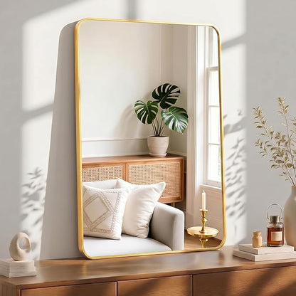 OLIXIS Bathroom Mirror for Over Sink, 40x30 Inch Wall Mount Mirror with Rounded Rectangle and Matte Metal Framed, Modern Wall Vanity Mirror for Home Decor, Living Room, Bedroom, Gold