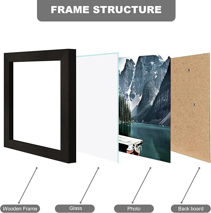 Hongkee 4x5 Picture Frame - Made of Real Glass and Black Wooden Frame, 4 by 5 small Photo for Wall or Tabletop Display, 3 Pack