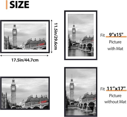 Fixwal 11x17 Picture Frame Set of 6 with Shatter Resistant Plastic Glass, Thin Border and Light Weight Photo Frames for Wall, Gift for Mother's Day, Father's Day, Graduation, Black
