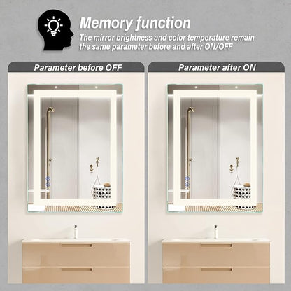 32"x 24" LED Bathroom Mirror Vanity Mirror, Anti-Fog, Dimmable, Color Temperature Adjustable 3000-6000K, Switch-held Memory Led Wall Mirror Suitable for Bathroom, Vanity (Vertical/Horizontal)