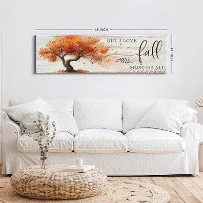 Fall Wall Art Autumn Tree Landscape Wall Decor Vintage Rustic Fall Picture Canvas Prints for Living Room Bedroom But I Love Fall Most of All Signs Poster Painting Holiday Artwork Home Decoration 14x48”
