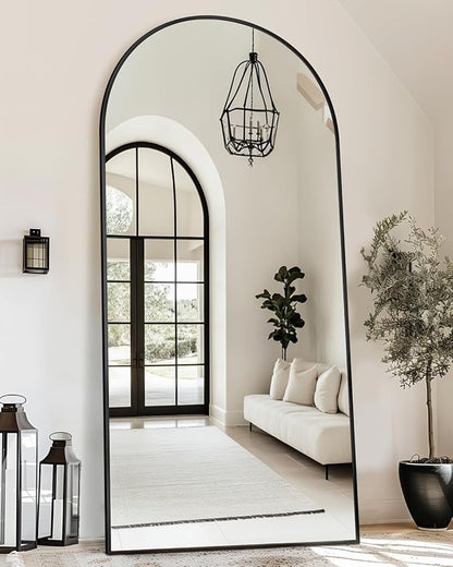 Full Length Mirror with Stand, 76"x34" Arched Full Body Mirror, Large Stand Up Mirrors, Aluminum Frame Floor Standing Mirrors, Freestanding Hanging Leaning Mounted for Bedroom Living Room, Black