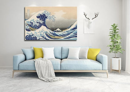 dgbtcart The Great Wave off Kanagawa by Hokusai Canvas Wall Art Japanese Classic Artwork Painting Decor for Living Room Seascape Picture Print for Bedroom Office Decoration - 32"x48"