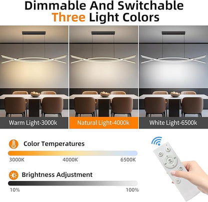 Modern Ceiling Chandelier Light, 39IN Pendant Light Fixtures with Remote Control 3000k-6500K Adjustable Color Temperature, Aluminum Island Lighting Lamp for Dining Room, Living Room, Island