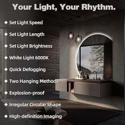 Niccy 32" LED Bathroom Mirror with Lights, Half Moon Led Mirrors, Irregular Backlit Mirrors for Entryway, Anti-Fog, Dimmable, Makeup Mirror, Explosion Proof, Round Lighted Vanity Mirrors, White Light