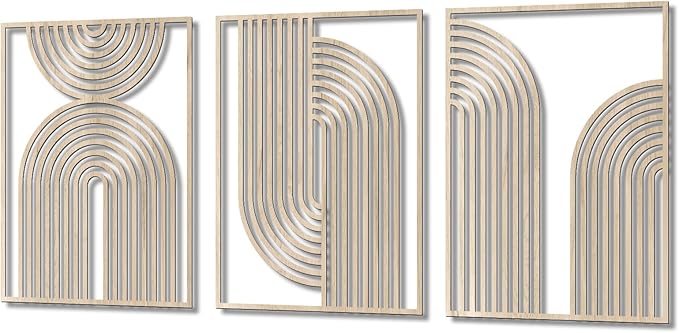 COLOR VALLEYART Set of 3 Modern Wood Wall Art Panels, Boho Geometric Design, 11.4 x 7 inches, Indoor Decor for Living Room, Office (11.8L''x15.7''Wx3Pcs)