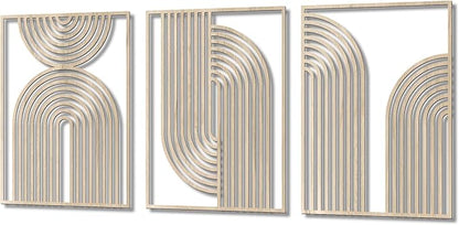 COLOR VALLEYART Set of 3 Modern Wood Wall Art Panels, Boho Geometric Design, 11.4 x 7 inches, Indoor Decor for Living Room, Office (11.8L''x15.7''Wx3Pcs)