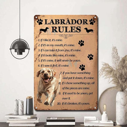 Metal Sign Tin Sign Vintage Wall Art Labrador Rules Home Decor for Restaurant 12×16 Inches