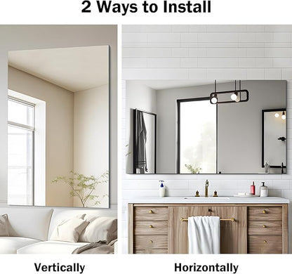 CILIBER Frameless Mirror, 30x48 Rectangle Bathroom Mirrors for Wall, Large Frameless Vanity Mirror Over Sink with Polished Edge, 3mm Tempered Glass, Hangs Horizontally or Vertically