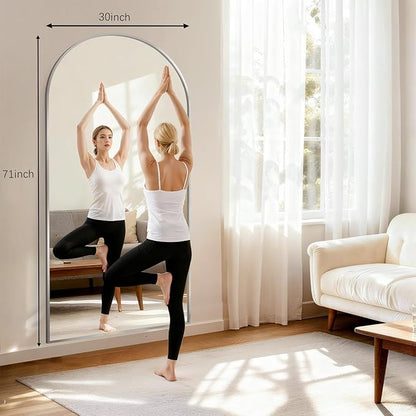Oversized Full Body Mirror 30x71 inch Arched Full Length Mirror with Stand Aluminum Wall Mounted Hanging or Leaning Standing Mirrors,Silver