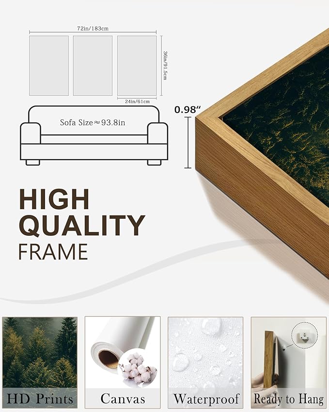 Drsoum Fog Pine Tree Landscape Wall Art Framed Nature Misty Nordic Forests Prints Morden Farmhouse Rustic Artwork Hallway Bathroom Ready to Hang 24x36in Natural Framed