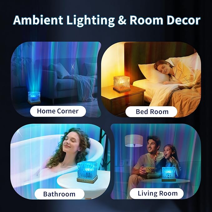 Northern Lights Projector, 16-Color LED Cube Lamp with Remote Control, Dynamic Water Ripple Ceiling Projection, Dimmable Ambient Night Light, Romantic Bedroom Decor Gift for Teens