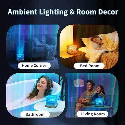 Northern Lights Projector, 16-Color LED Cube Lamp with Remote Control, Dynamic Water Ripple Ceiling Projection, Dimmable Ambient Night Light, Romantic Bedroom Decor Gift for Teens